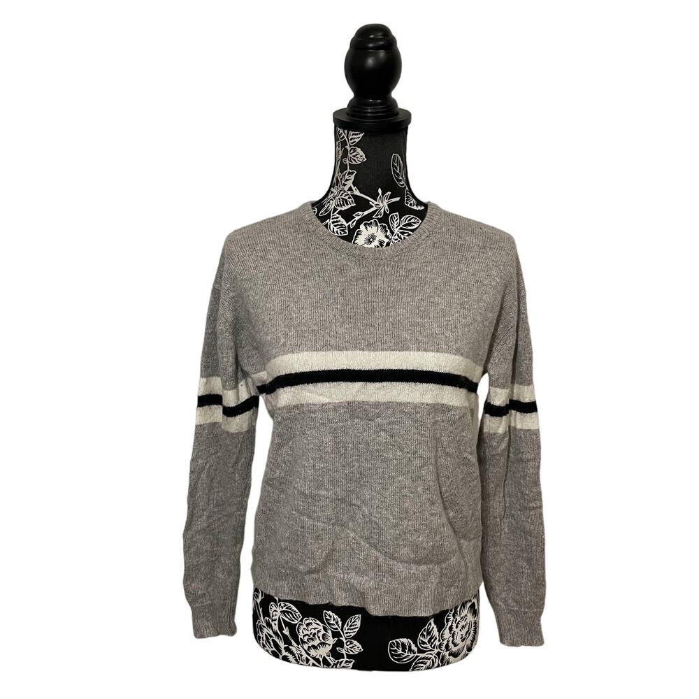 Brandy Melville Crewneck Wool Blend Sweater Horizontal Stripes Gray & Black OS